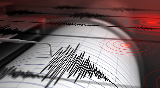 Seismograph with paper in action and earthquake 3D Rendering